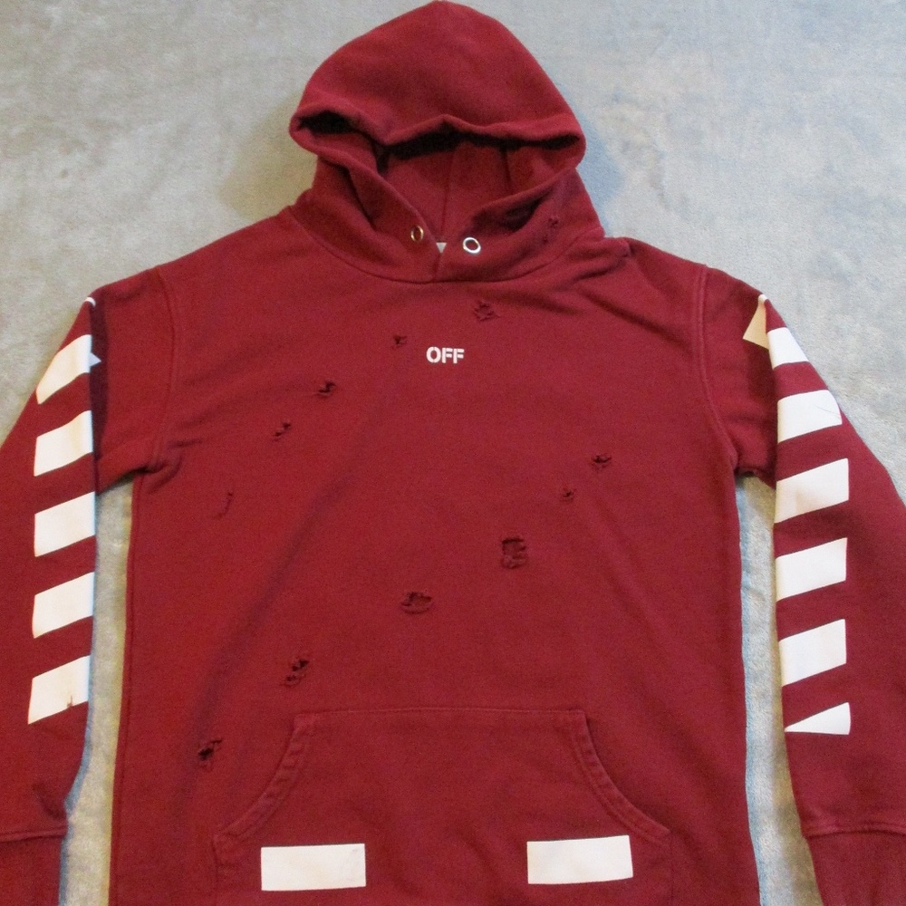 Nike Off White Hoodie Small Red Maroon Sweatshirt Thrashed Skater Pullover Mens